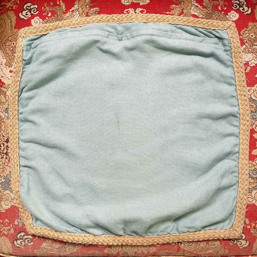 Pottery Barn Light Blue Linen Braided Jute Trim Pillow Cover Zip Closure 20 x 20 - Picture 3 of 7